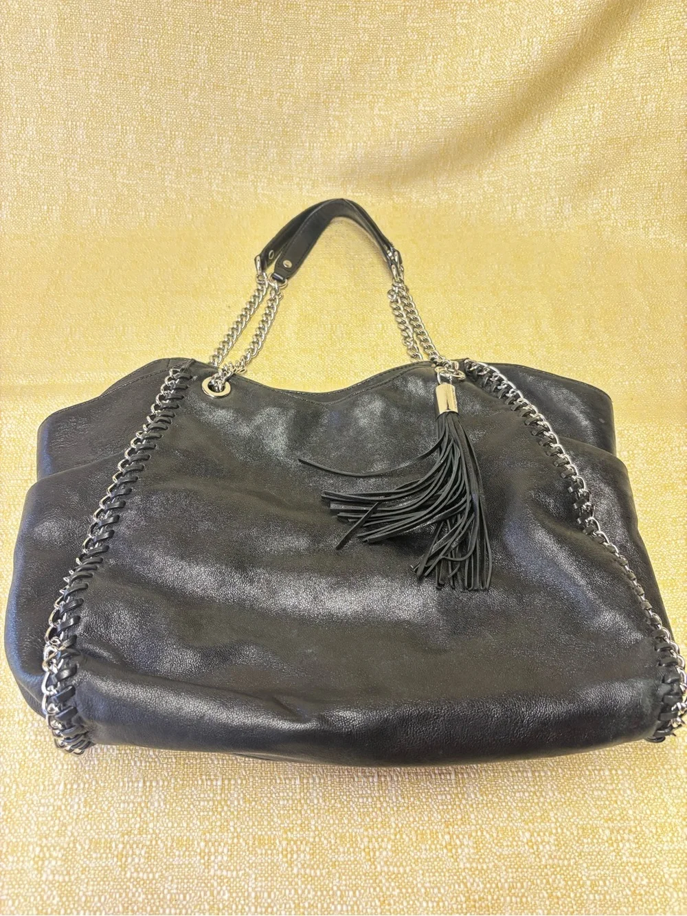 Michael Kors Black Leather Chain-Trim Shoulder Tote